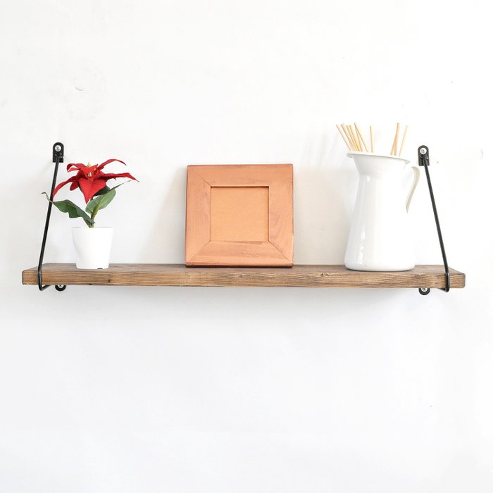 Hanah Home Wr038 Estante de Pared de Madera y Metal Nogal y Negro
